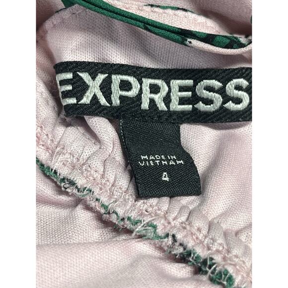 Express Asymmetrical Midi Dress 4 Pink Green Palm Print Strappy Back Sundress - Picture 10 of 12